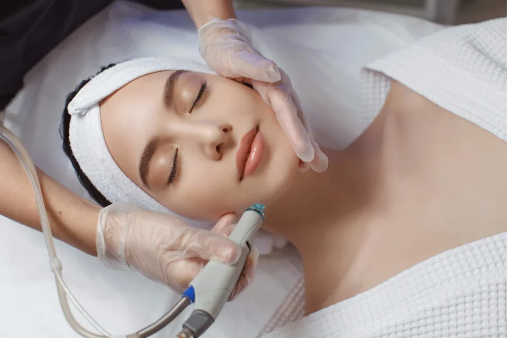 Woman receiving HydraFacial for acne in Edinburg, TX at Allure Dermatology
